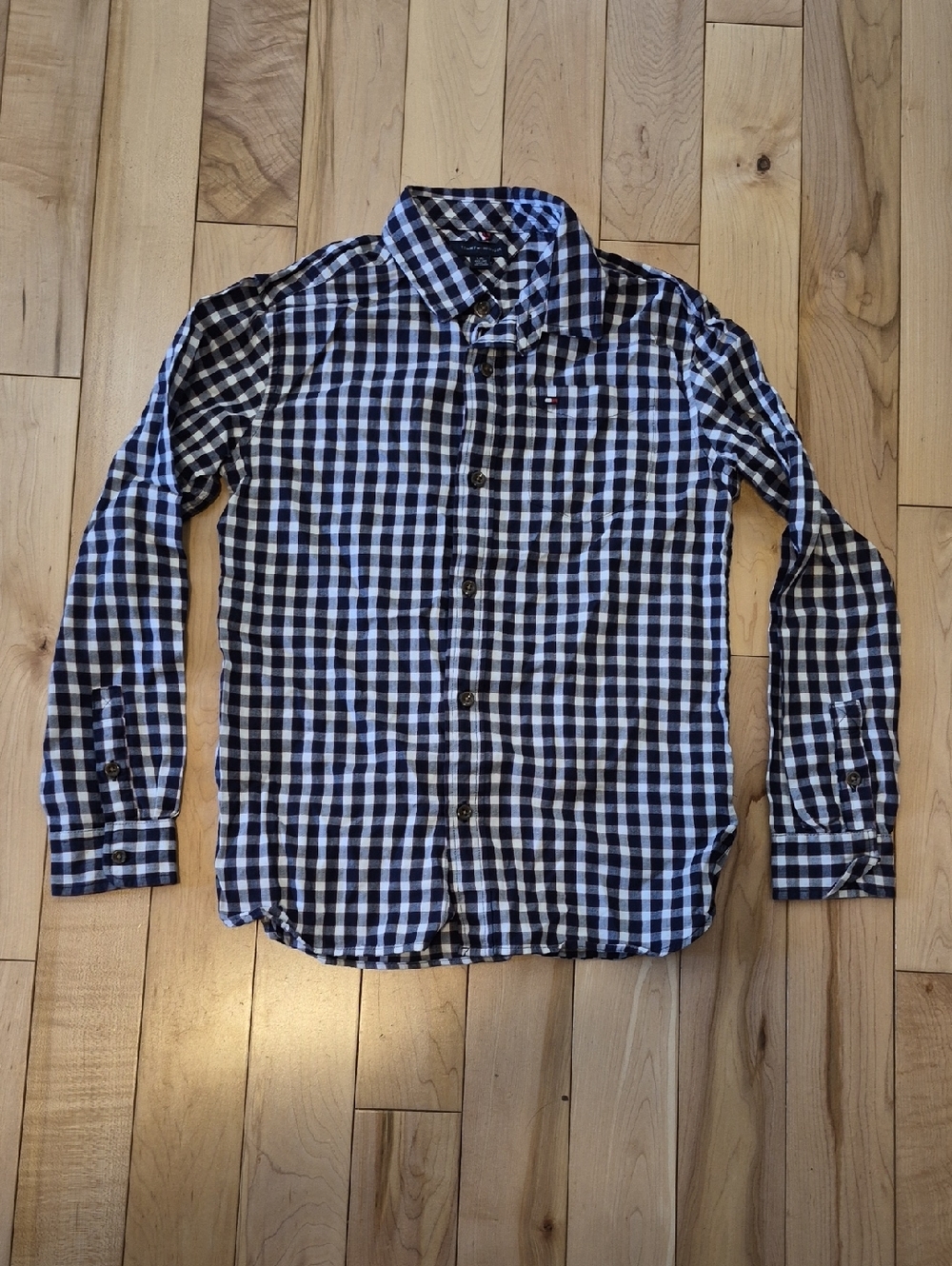 Boy's Size 12/14 Tommy Hilfiger Blue and White Check Button-Up Shirt